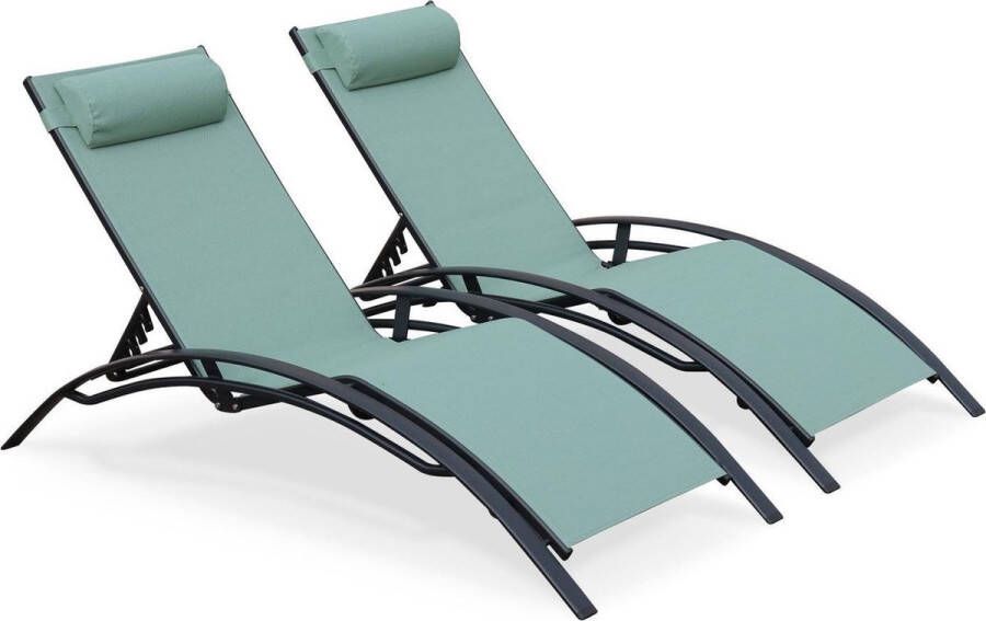 Alice's Garden Set van 2 Louisa ligstoelen van aluminium en textileen kleur antraciet groengrijs