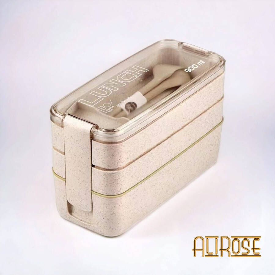 AliRose Multiple Layer Lunch Box Vershoud Box Met Bestek Bento Box Beige