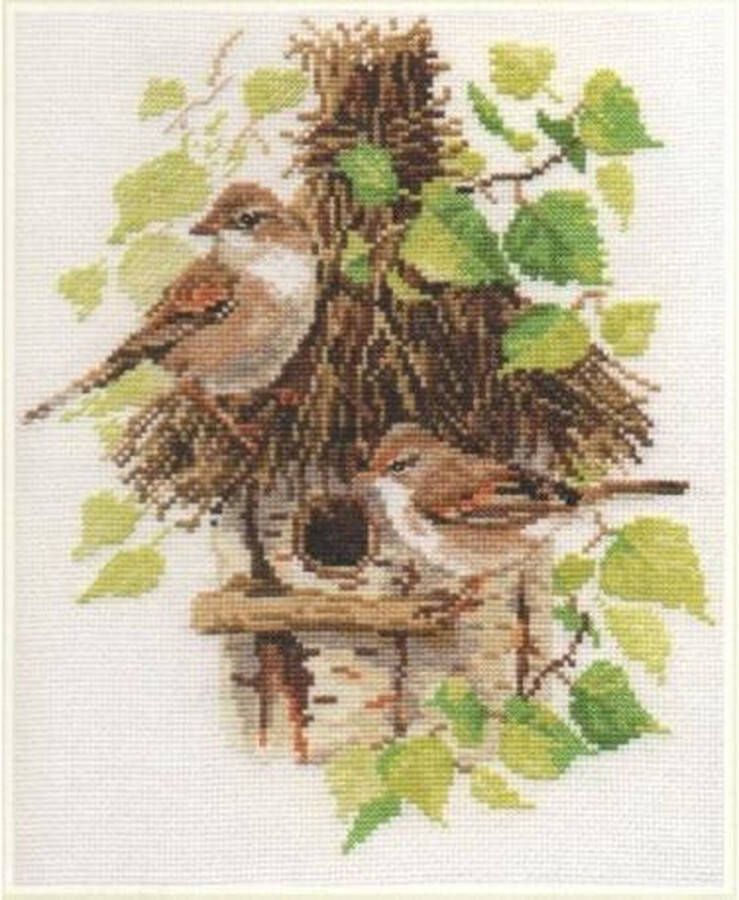 Alisa Musjes bij vogelhuis borduren (pakket)