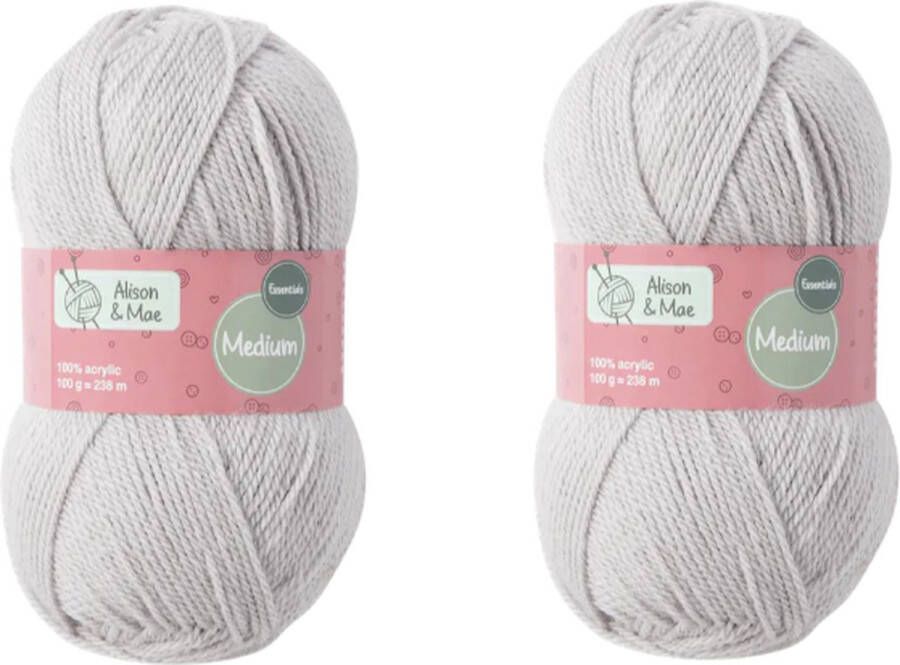 Alison & Mae Breigaren Grijs 2 Bollen 4 5 mm dik 100% Acryl 2 x 238m 2 x 100g