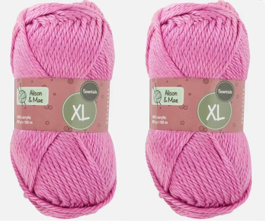 Alison & Mae Breigaren Roze 2 Bollen 9 10 mm dik 100% Acryl 2 x 100m 2 x 200g