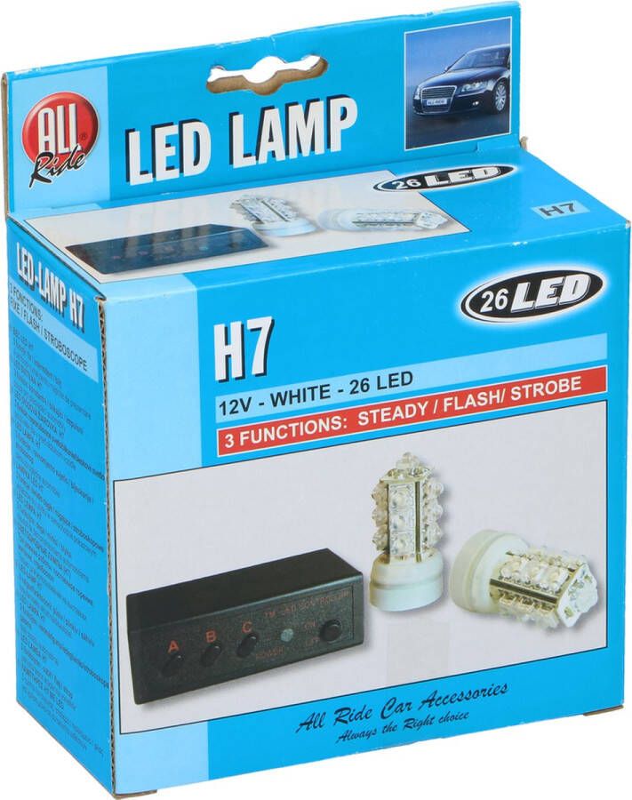 All Ride H7 Autolampen LED 26 LED- 12 V Wit Licht