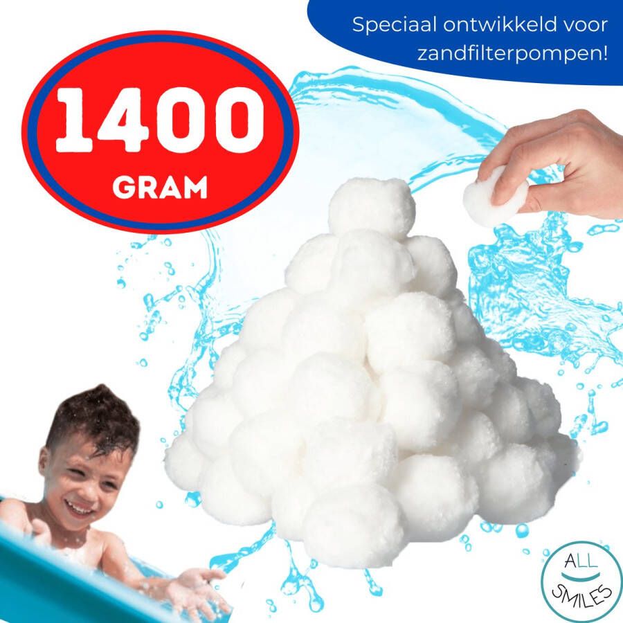All Smiles 1400 gr Filterballen voor zandfilterpomp zwembad onderhoud Vervangen van filterzand of glasparels in de zwembadpomp Herbruikbaar Zwembadfilter Filterwatten Filterpomp Filterbollen Geschikt voor Intex Zwembad Pomp of Bestway Zwembad Pomp