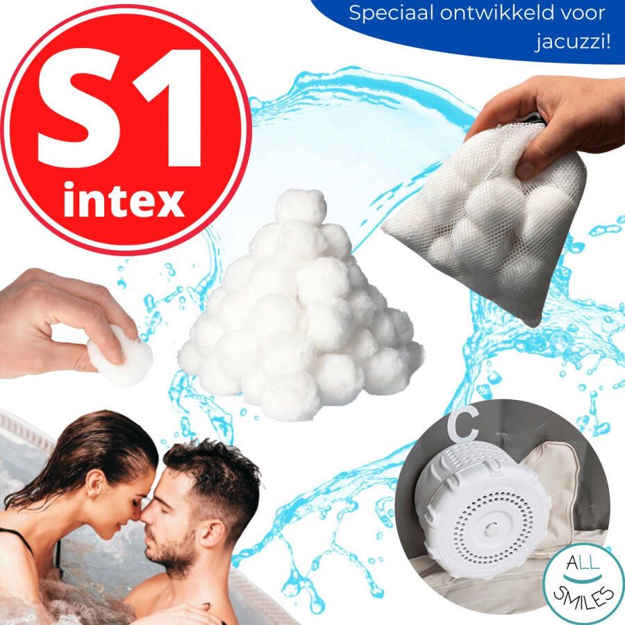 All Smiles Jacuzzi Filterbollen Geschikt voor Intex Pure Spa vervangt type S1 jacuzzi onderhoud spa filter S1 herbruikbaar & wasbaar dualpack incl. 2 waszakjes