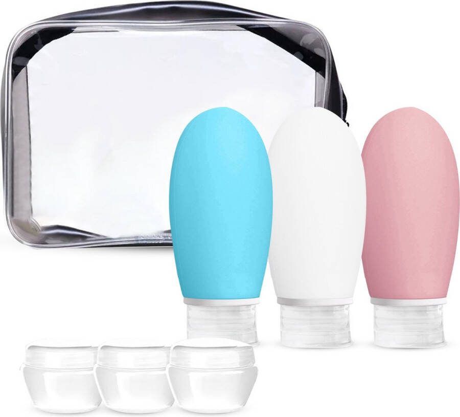 All4you Reisflesjes met Etui Reisset Siliconen Reisflacons Reisaccessoires Toilettas Transparant Vliegtuig Handbagage