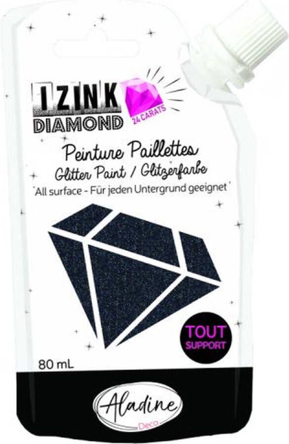 Alladine IZINK Diamond glitterverf pasta 24 karaat- 80 ml zwart