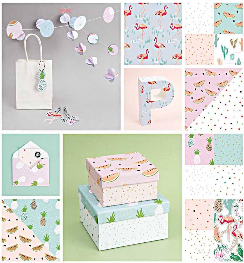 Allemaalstickersenzo Papierblok 30 Vel Knutselpapier Tropical Summer A4 Knutsel Papier met Goudfolie Accenten Hobbypapier 120 grams + 270 grams 21x29 cm 15 Designs Kaarten Maken Knutselen met Papier Hobby Papier Knutselen Meisjes Knutselen Volwassenen