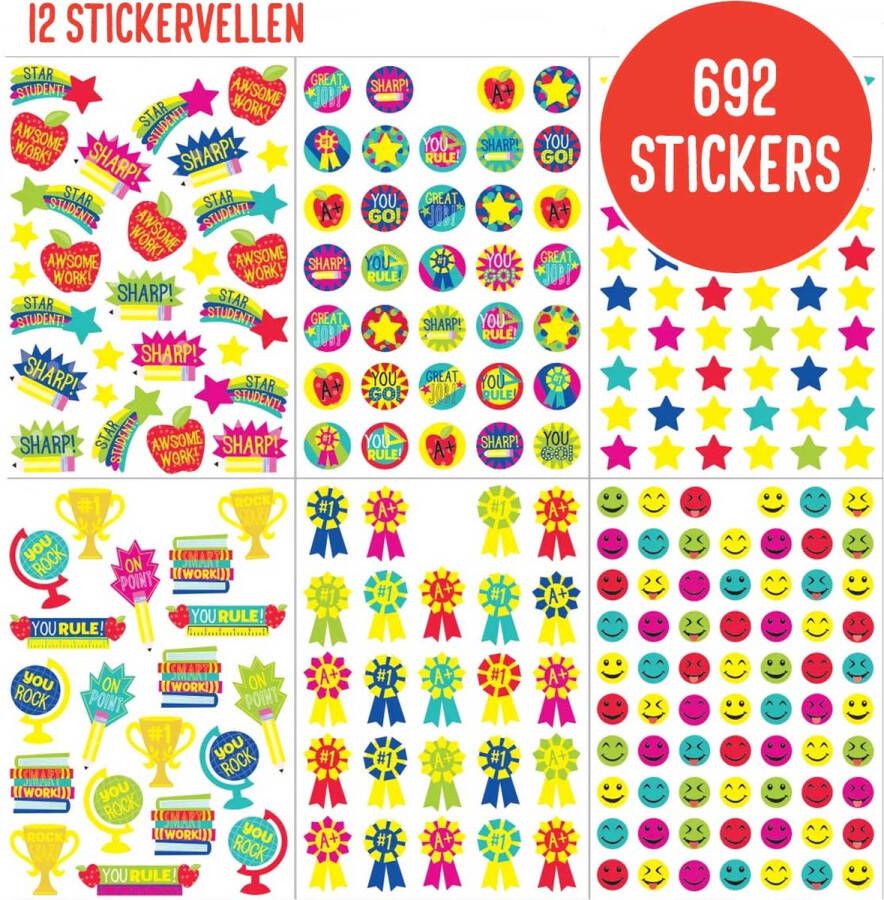 Allemaalstickersenzo Stickerboekje met 12 Stickervelletjes | 692 Kinderstickers | Leuke Stickers voor Kinderen | Diverse Knutselstickers Hobbystickers Beloningsstickers | Goede Kwaliteit Stickers die Goed Plakken en Loskomen van het Vel | Schoencadeautje Sinterklaas