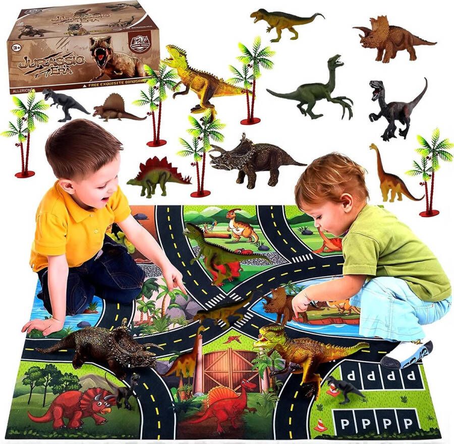 Allerion Dinosaurs Speelmat Set – 30-delig – Speelmat 70 x 80 cm Inclusief Dinosaurus Speelfiguren en Attributen