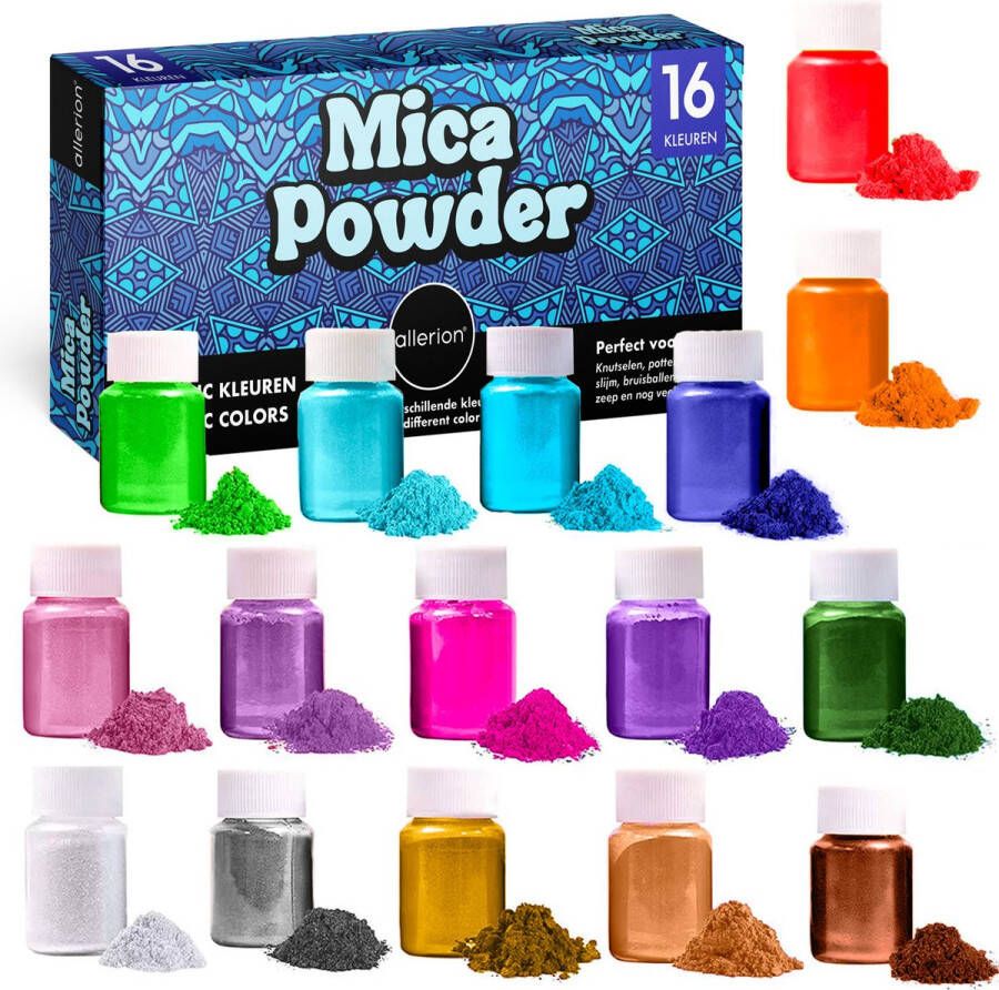 Allerion Mica Poeder Set – Knutselset – 16 verschillende kleuren poeder – Pigment Poeder