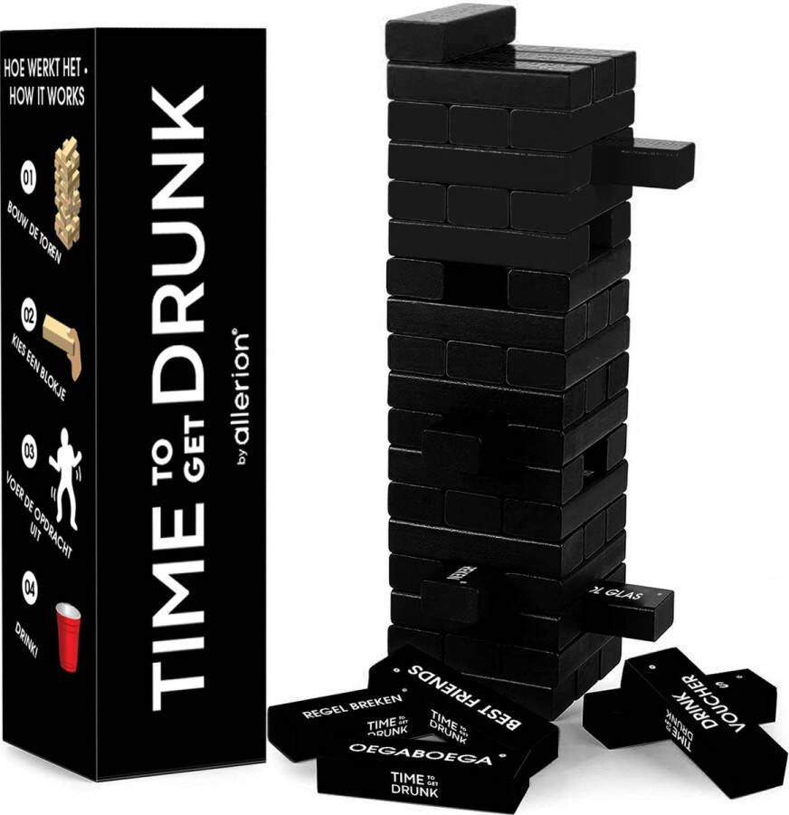 Allerion Time To Get Drunk Tower Edition – Drankspel – stapeltoren – 54 Blokken