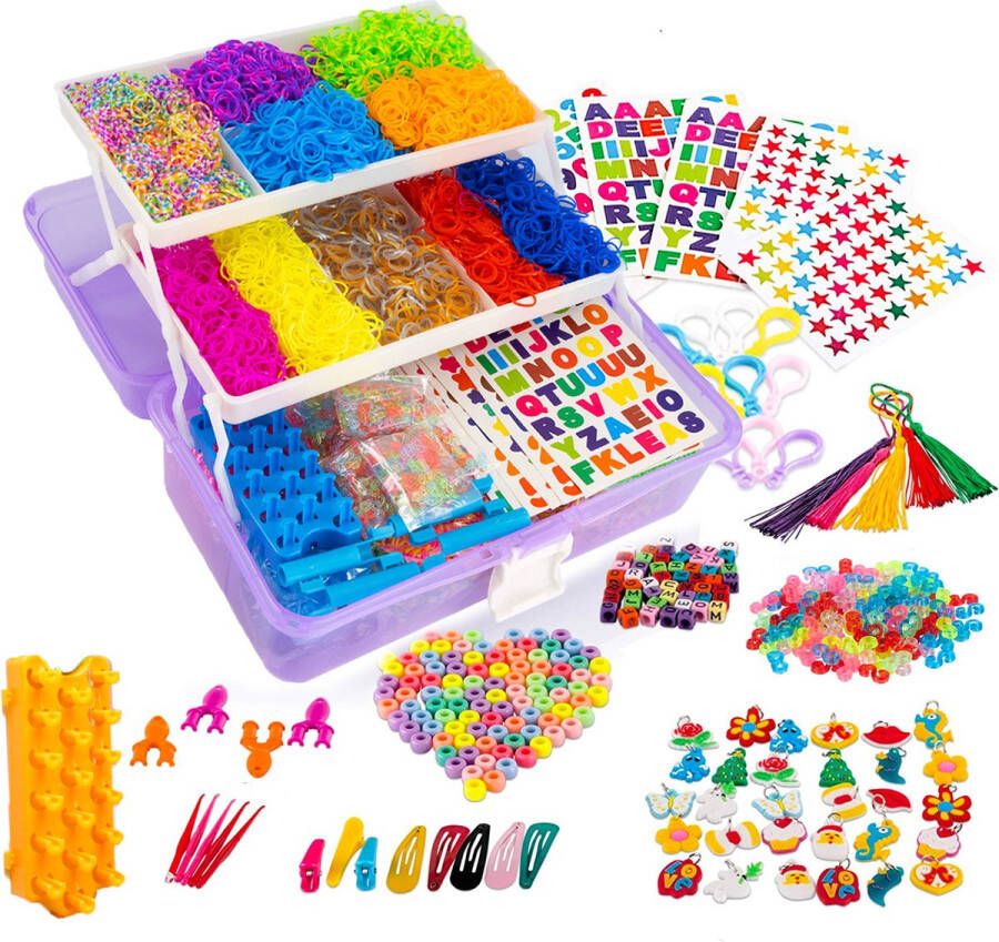 Allerion XXL Loombandjes Koffer – 13.000-delig – 26 Kleuren – Inclusief Accessoires en Opbergkoffer – Knutselset