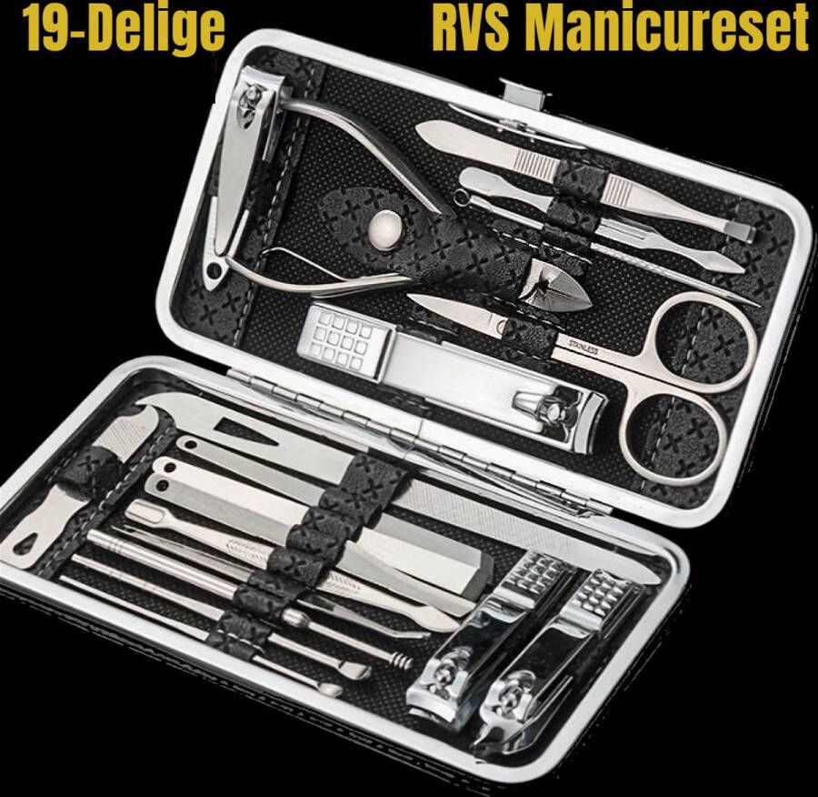 Allernieuwste.nl 19-Delige Manicure Set Pedicure Set RVS Professionele Verzorgingsset Manicureset Reisnagelset Roestvrijstaal 19 delig met Etui %%