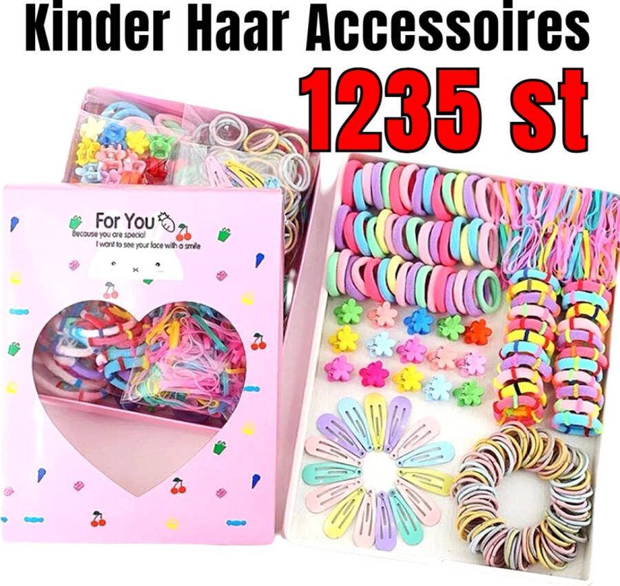 Allernieuwste.nl 1235 STUKS Haaraccessoires voor Kinderen Haarspeldjes Haarclips Haarelastiekjes Kinderelastieken KinderCadeau MIX 1235 STUKS
