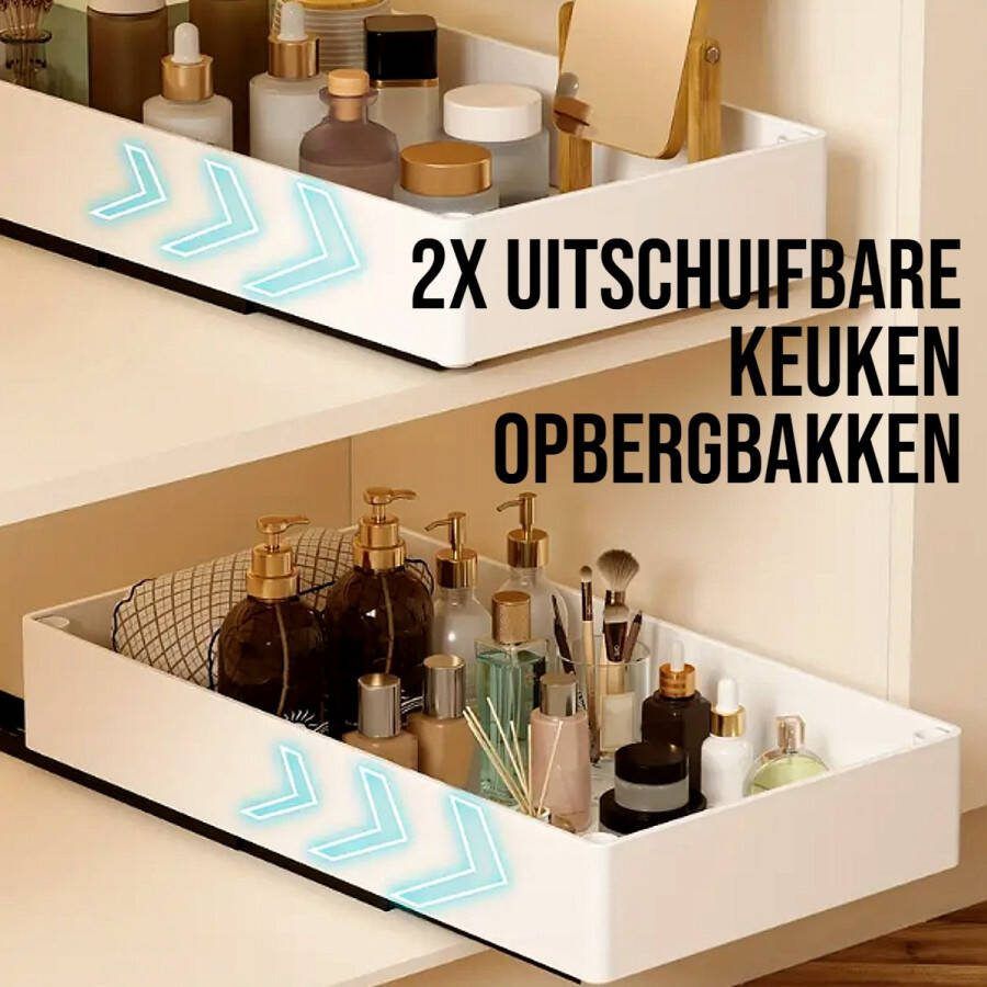 Allernieuwste.nl 2 Stuks Uitschuifbare Keuken Opbergbak Zonder Boren Wit 38x20x5.2cm Slimme Organisatie