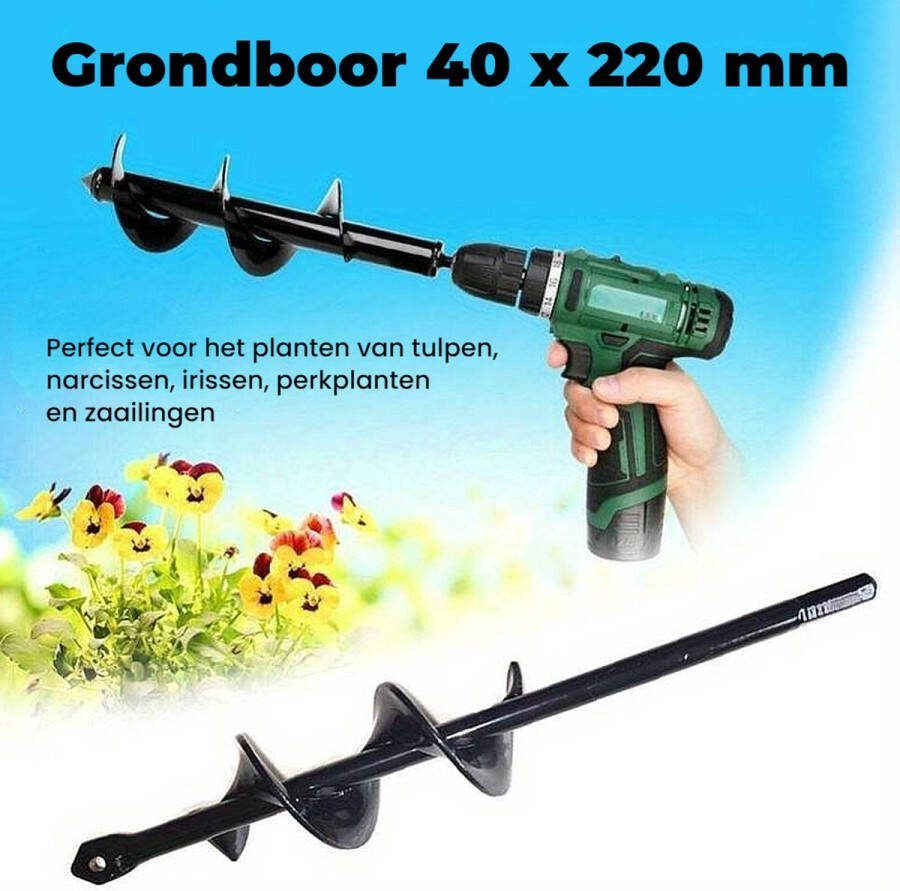 Allernieuwste.nl Grondboor voor Boormachine Staal ø 40 mm x 22 cm Bollenboor Bollenpoter Grond Boor Slangenboor Staal 40 x 220 mm %%