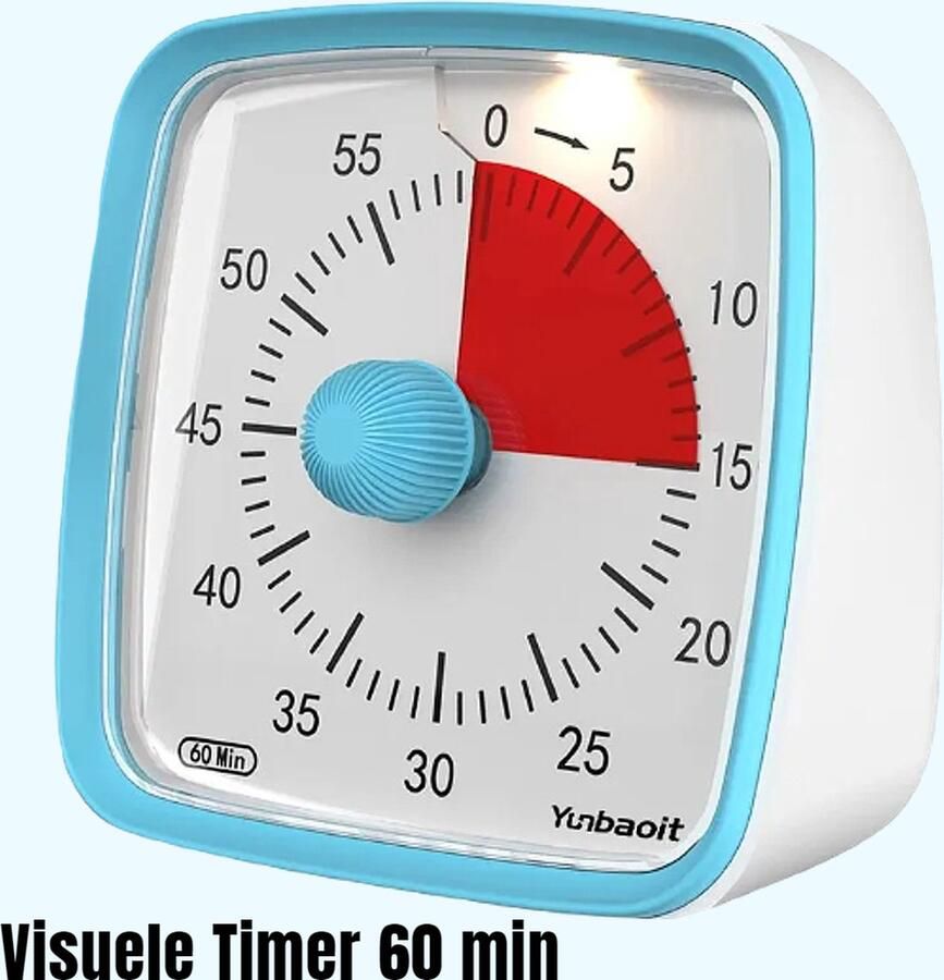 Allernieuwste.nl Visuele Afteltimer Countdown Timer Tijdklok 60 Minuten Leerklok Kind School Thuis Keuken Kantoor Stille Timer Met Nachtlampje Blauw Rood ##