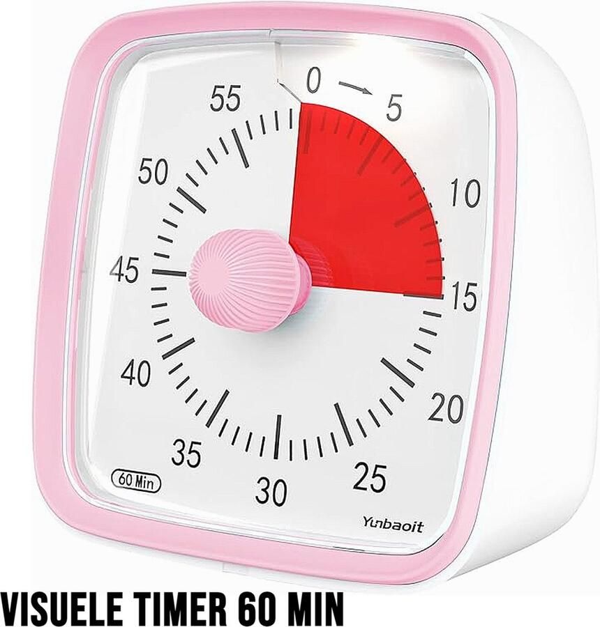 Allernieuwste.nl Visuele Afteltimer Countdown Timer Tijdklok 60 Minuten Leerklok Kind School Thuis Keuken Kantoor Stille Timer Met Nachtlampje Rose Rood ##