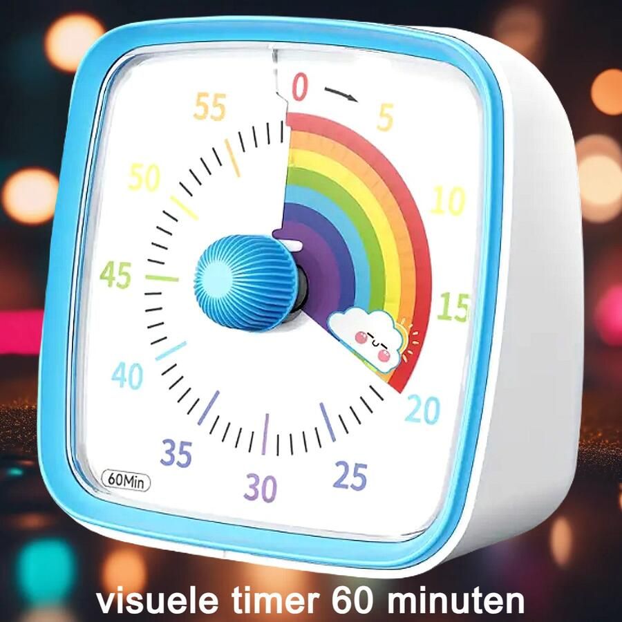 Allernieuwste.nl Visuele Afteltimer Regenboog Countdown Timer Tijdklok 60 Minuten Leerklok Kind School Thuis Keuken Kantoor Stille Timer Met Nachtlampje Blauw Regenboog ##