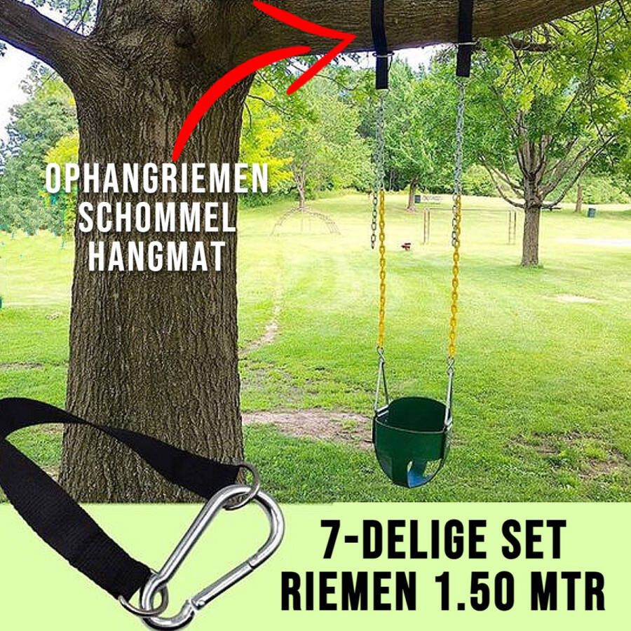 Allernieuwste.nl Ophangsysteem voor Hangmat Schommel Nestschommel Bevestigingsset Hangmat Ophangsysteem Ophangset Schommel Riemen Inclusief Haken Karabijnhaak 150cm set van 2 stuks Zwart Tot 500 kg