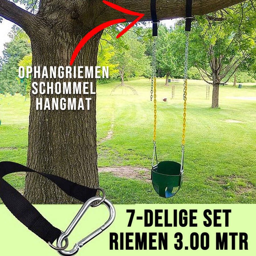 Allernieuwste.nl Ophangsysteem voor Hangmat Schommel Nestschommel Bevestigingsset Hangmat Ophangsysteem Ophangset Schommel Riemen Inclusief Haken Karabijnhaak 300cm set van 2 stuks Zwart Tot 500 kg