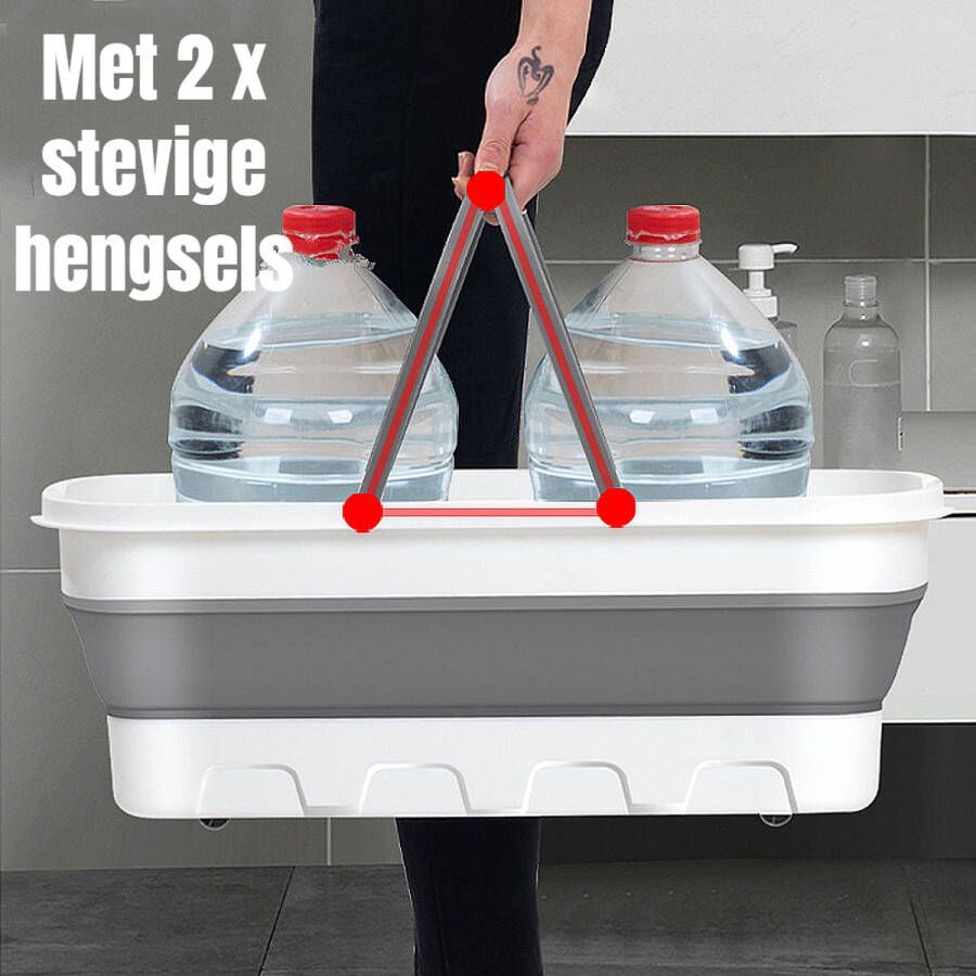 Allernieuwste.nl Opvouwbare Dweil Emmer met Wieltjes en 2 Hengels Wit Grijs Inklapbaar Dweil Systeem voor Efficiënt Schoonmaken