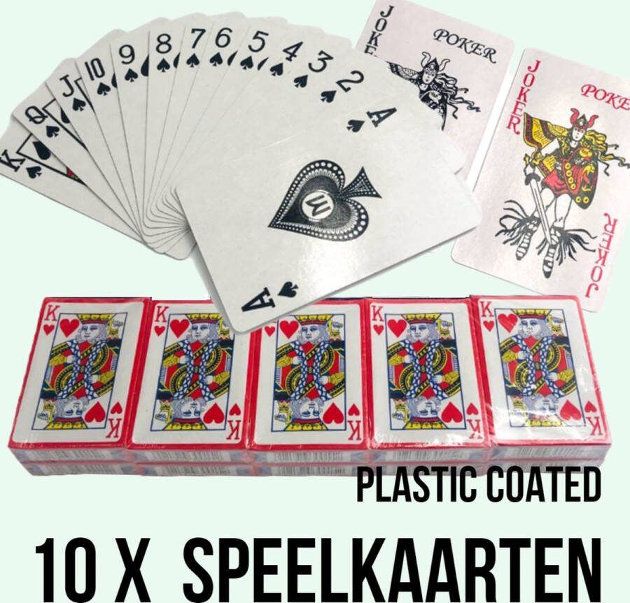 Allernieuwste.nl Partij 10 x Speelkaarten Waterdicht Plastic Gecoat 54 st Pokerkaarten ideaal voor camping standaardmaat 56 x 86 mm