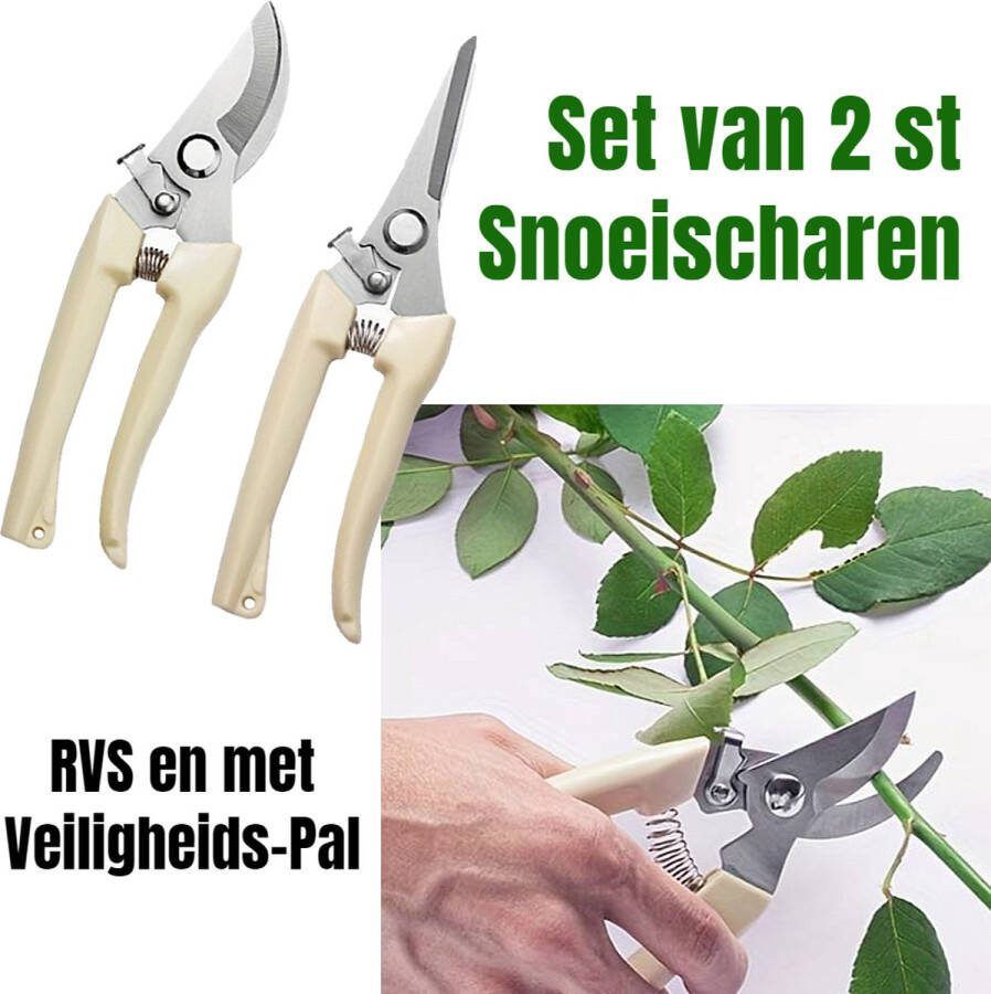 Allernieuwste.nl SET 2 Stuks Tuin Snoeischaar Roestvrijstaal RVS Takkenschaar Bloemenschaar Setje Takken Schaar Snoei Schaar tot 15 mm Tuingereedschap RVS Creme 2 STUKS %%