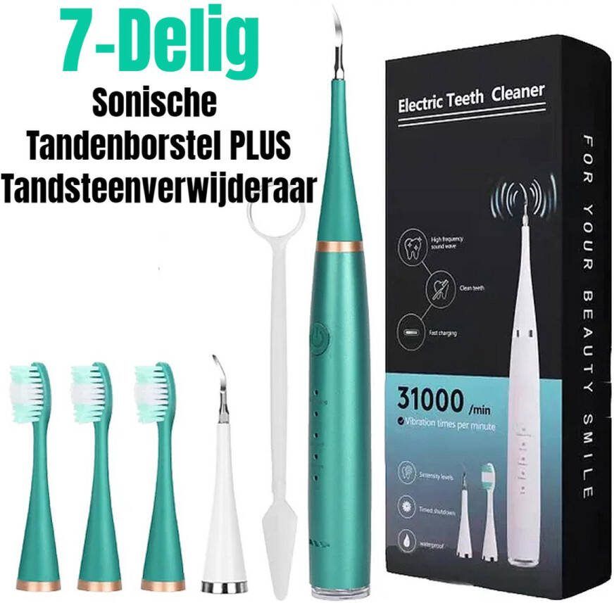 Allernieuwste.nl SET Oplaadbare Sonische Tandenborstel PLUS Tandsteenverwijderaar Ultrasone Tandenbostel Tandsteen Verwijderen 5 standen 31000 min Kleur Groen ##