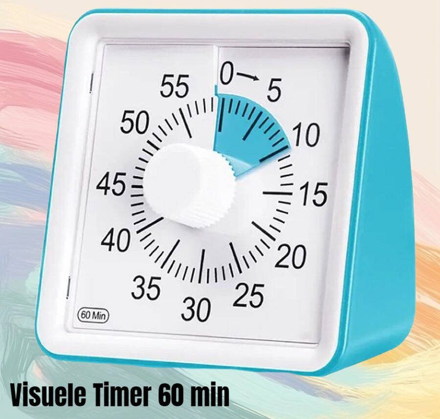 Allernieuwste.nl Visuele Afteltimer Countdown Timer Tijdklok 60 Minuten Leerklok Kind School Thuis Keuken Kantoor Stille Timer Met Nachtlampje Blauw ##