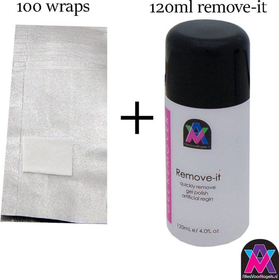 AllesVoorNagels.nl AVN Gellak Nagel Verwijderaar Wraps voor alle Gel Nagels Gel Nagellak Remover pads Gellak Remover pads Soak Off Folie 100 stuks 120 ml remove it