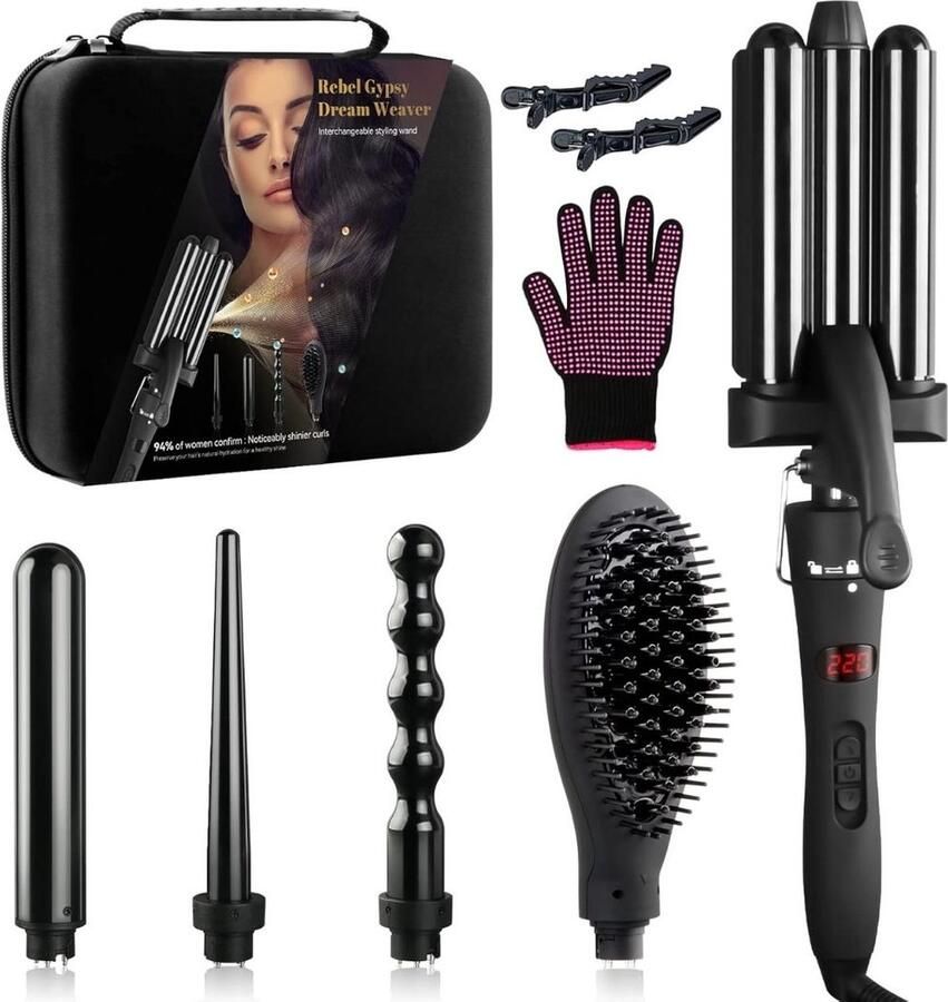 ALLGoods. Professioneel en Automatische Krultang 5 in 1 Krultangen Krulborstel Roterend Incl. Handschoen haarklem Haarkruller Automatisch Hair Curler Airstyler Voor Alle Haarstijlen Fohnborstel Multistyler Zwart