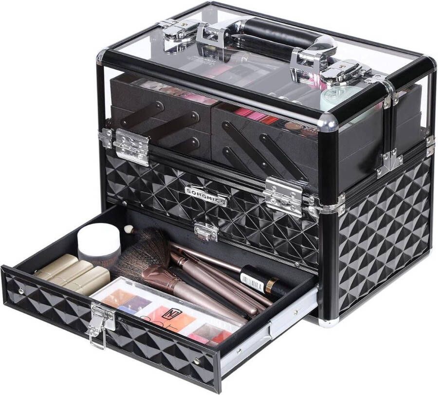 ALLGoods. Cosmetica Koffer Make-up Koffer met Verstelbare Vakken – Visagie Koffer – Cosmetica Organizer – Kapperskoffer -Pedicure Koffer – Mobiele Koffer voor Kappers Nagellak Organizer Zwart