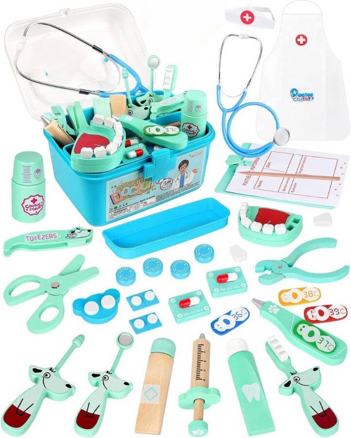 ALLGoods. Dokterset Speelgoed Dokterset 42 Delig Doktersset van Hout Dokterskoffer Speelgoed Doktersset Dokter Speelgoed Dokter Speelgoed Koffer Veilig voor Kinderen