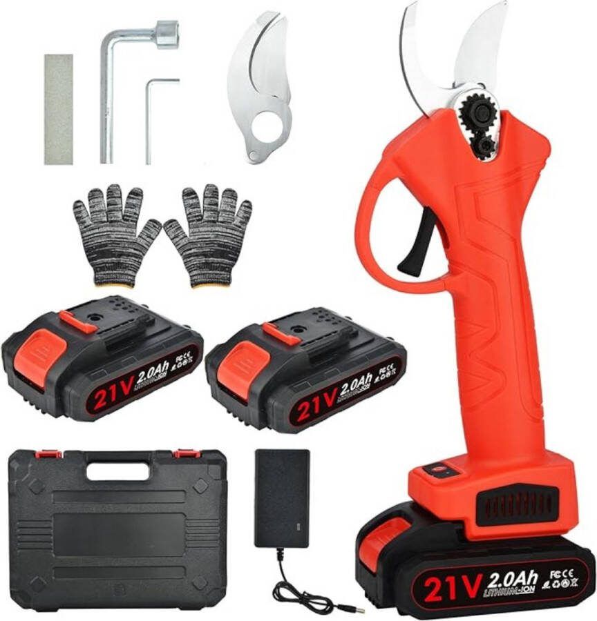 ALLGoods Elektrische Snoeischaar Incl. Opbergkoffer 2 Accu s en Meer 30mm Snijdiameter Professioneel Heggenschaar op Batterij Draadloos Elektrisch Takkenschaar Tuin Snoei Schaar voor Knippen & Snoeien van Heggen & Takken Tuinschaar Rood