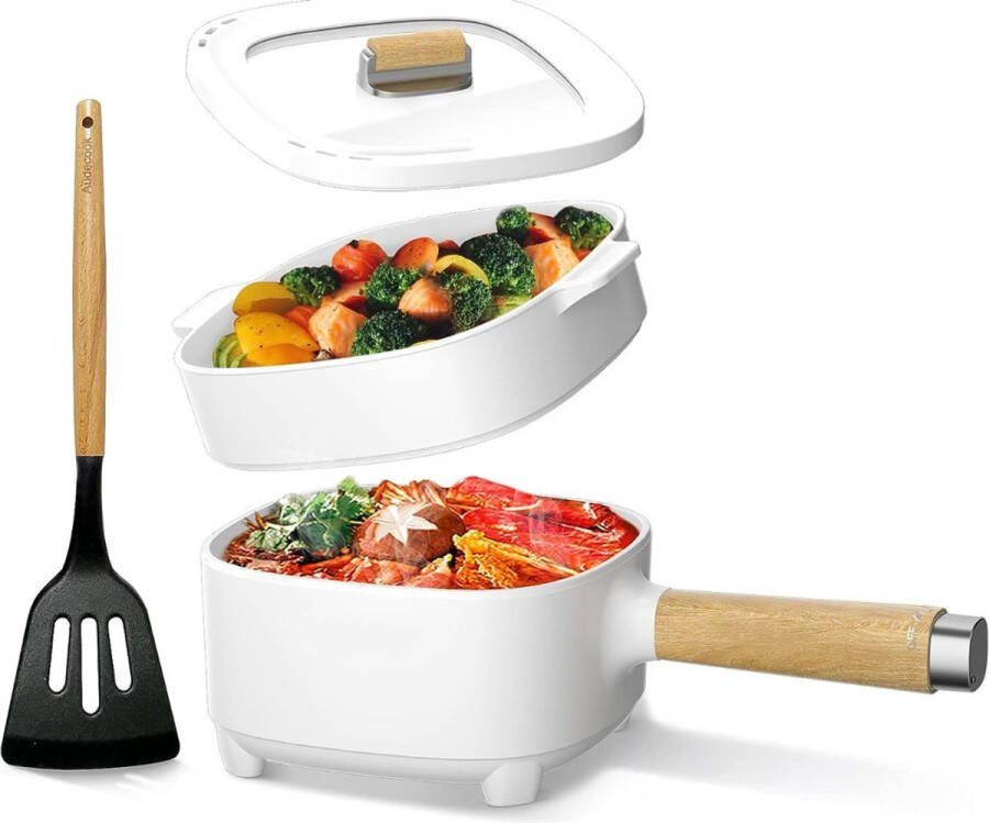 ALLGoods. Hotpot Electrisch – Kaasfondue Pan Elektrische Multipan – Multifunctioneel 2L Chinese Fondue 350 800Watt – Saute Pan – Friteuse – Hete Pan- Stomer – Langzame Kookplaat – Gemakkelijk Schoon te Maken Wit