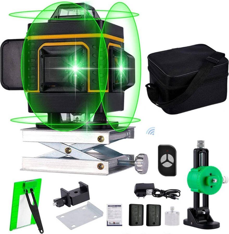 ALLGoods. Kruislijnlaser met Statief – Bouwlaser 360° Graden Laser Waterpas – Kruislijnlasers – Kruislaser 3.7V – Rotatielaser -met Afstandsbediening – Zwart Groen