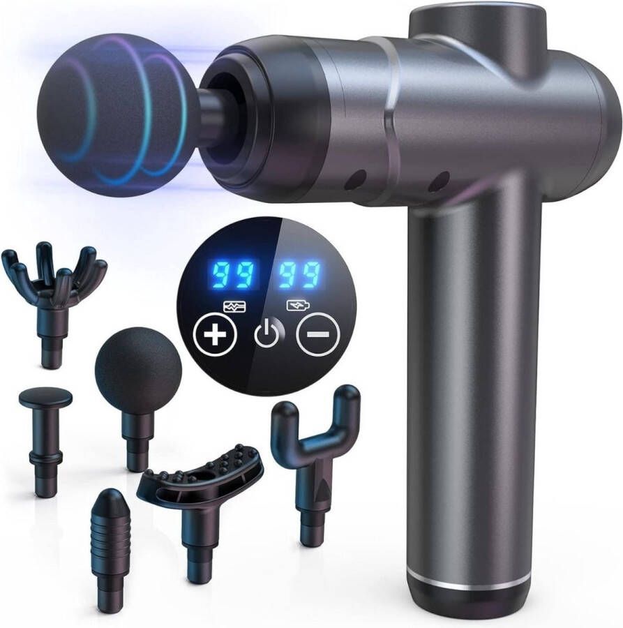 ALLGoods. Massage Gun Professioneel – Incl. 6 Opzetstukken – Opladen Type C – Massage Pistool 2600mAh – Theragun – 99 Snelheden – Massage Gun Sport – Massage Pistool Massageapparaten – Massagegun Zwart