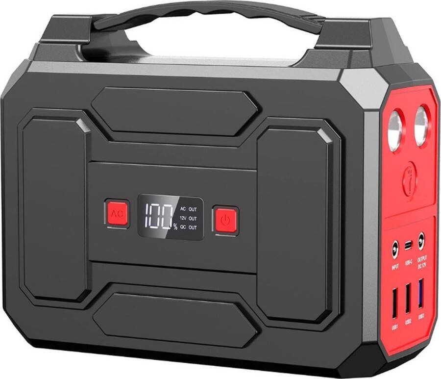 ALLGoods. Portable Power Station Generator – Powerstation 230V – Powerbank 100W – Stroomgenerator – met Zaklamp – Aggregaat Noodstroom – 27000mAh Rood Zwart