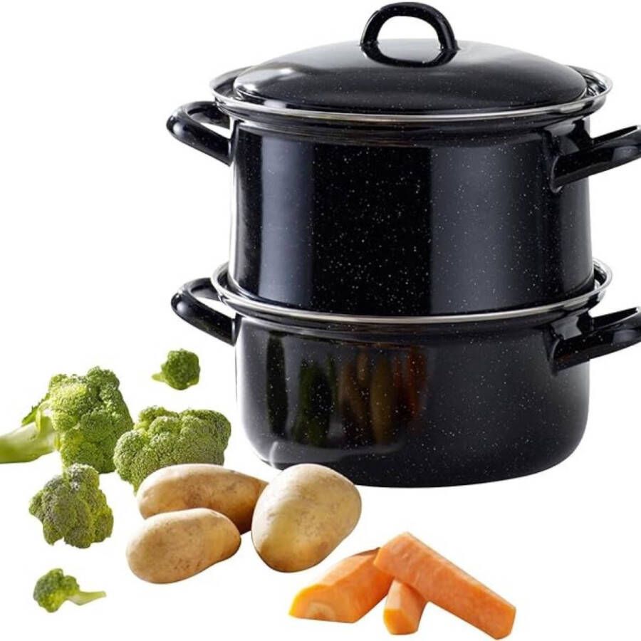 ALLGoods. Stalen Stoompot – Stoompan – Stoomkokers – Stoomkoker Baby – Stoom Koker – met Pan 18 cm – 3-Delig Zwart