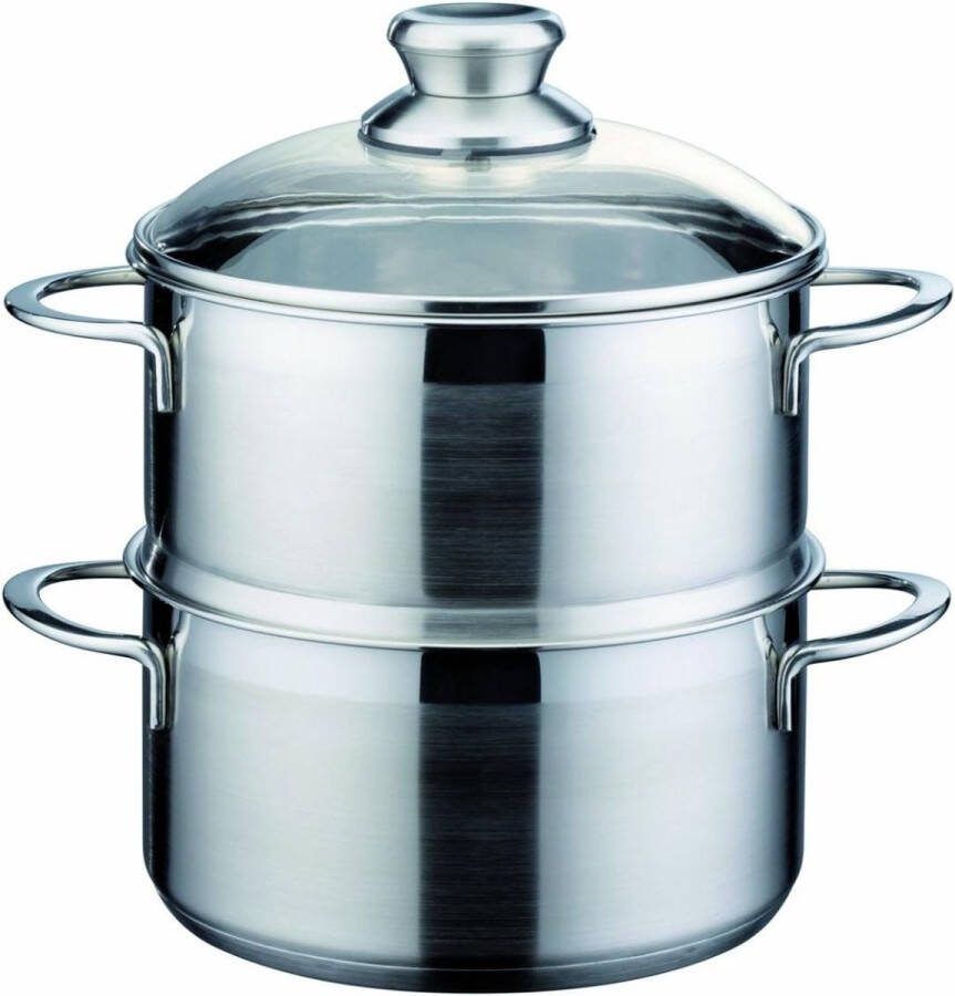 ALLGoods. Stalen Stoompot – Stoompan – Stoomkokers – Stoomkoker Baby – Stoom Koker – met Pan -3.5L– 2-Delig Zilver
