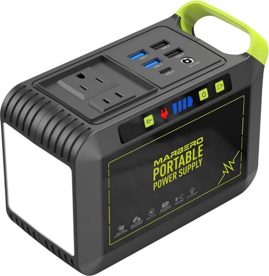 ALLGoods. Stroomgenerator Externe Oplader Powerbank – Powerstation met Zaklamp – Generator 80W – Gelijktijdig Opladen – met SOS-Modus – Groen-Zwart