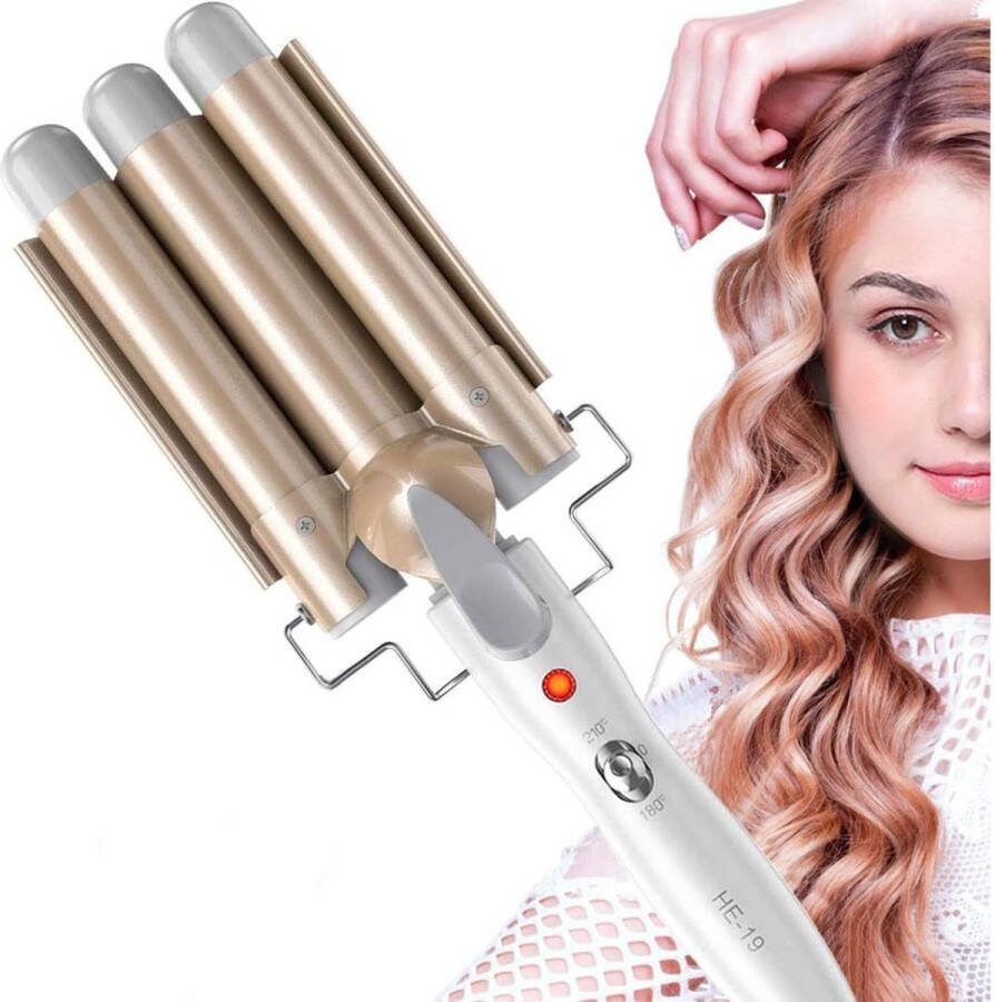 ALLGoods. Wafeltang Haar 25mm Golvenkrultang Wave Krultang Golvenkrultang Instelbare Temperatuur- Waver -Beach Waves Krultang voor Lang en Kort Haar Wit Goud