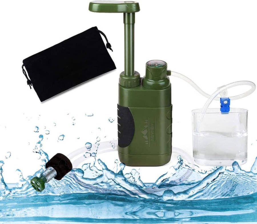 ALLGoods. Waterfilter Survival – Survival Kit Water Filter – Zuiver en Schoon Drinkwater – Gemakkelijke bediening Waterzuiveringsapparaat – Outdoor – 1400ML per Minuut – Professioneel Waterfilter Groen