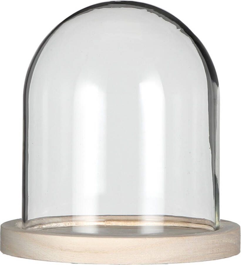 Ideas 4 Seasons Decoratie stolp glas houten plateau D12 x H13 cm Decoratieve stolpen