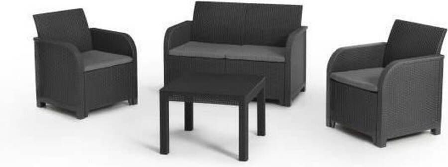 ALLIBERT by KETER SanRemo 4-zits tuinmeubilair en salontafel imitatie gevlochten rotan grafietgrijs