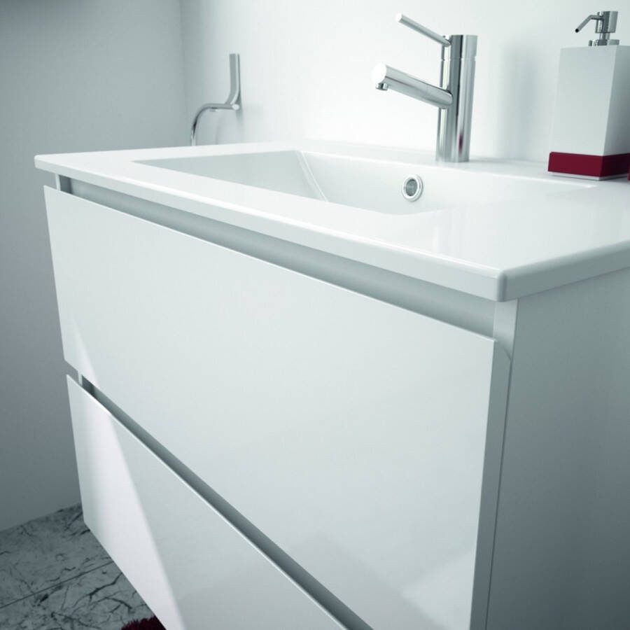 Allibert Livo complete badmeubelset 60cm incl. onderkast met 2 lades wastafel spiegel spot glanzend wit