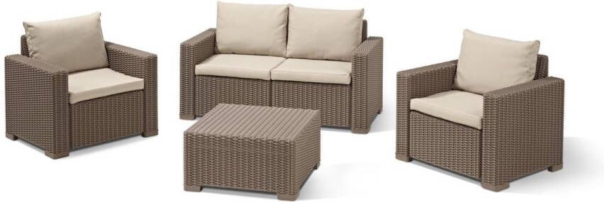 Allibert Loungeset California 4-delig 4-zits Kunststof Wicker Cappuccino