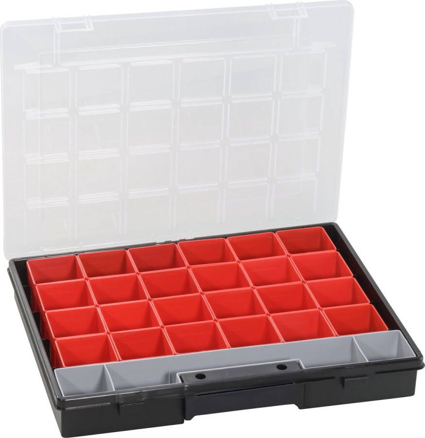 Allit Assortimentsdoos met 24 uitneembare sorteerbakjes Rood Sorteervakken Klaar voor gebruik Met deksel Met 24 sorteerbakjes