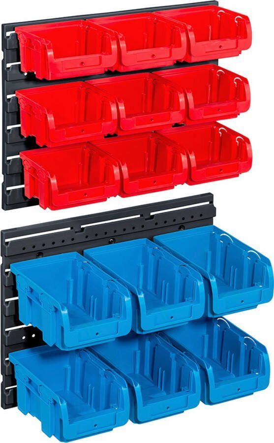 Overig Allit Magazijnbak Opbergbak Profiplus Rood Blauw 120x385x350mm 15 Bakjes